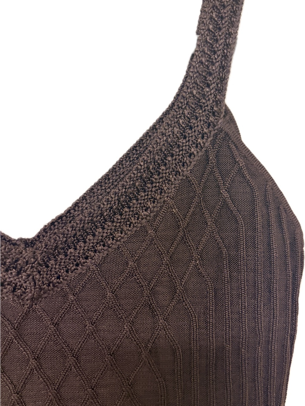 White House Black Market Brown Knit Sweater Tank Cami Size Small V-Neck Ribbed - Picture 4 of 8